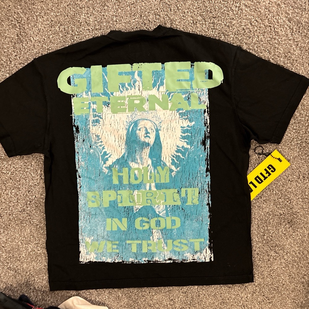 Black Graphic T-Shirt with Blue and Green Design